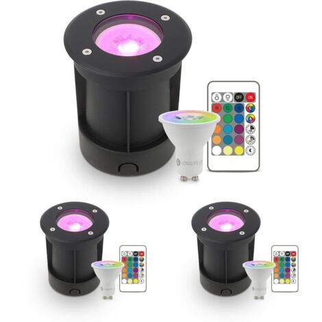 LED Bodeneinbaustrahler Schwarz rund 230V IP67 - Leuchtmittel: GU10 5W RGB+CCT inkl. IR Fernbedienung - Anzahl: 3x (1/5)