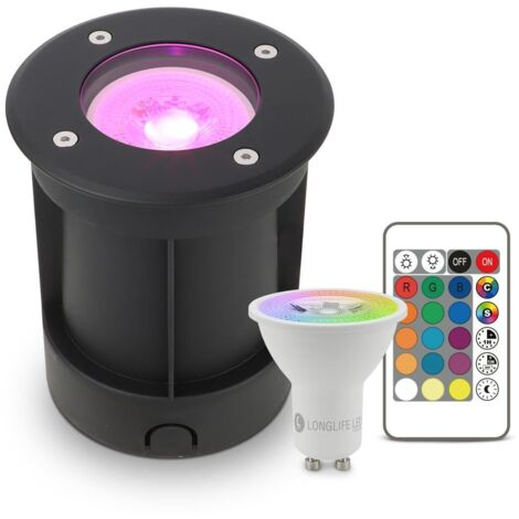 LED Bodeneinbaustrahler Schwarz rund 230V IP67 - Leuchtmittel: GU10 5W RGB+CCT inkl. IR Fernbedienung - Anzahl: 1x (1/5)