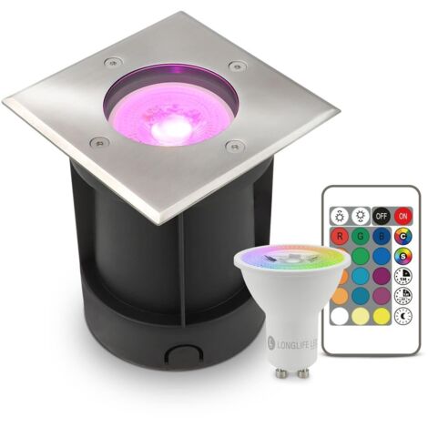 LED Bodeneinbaustrahler eckig Edelstahl 230V IP67 - Leuchtmittel: GU10 5W RGB+CCT inkl. IR Fernbedienung - Anzahl: 1x (1/5)