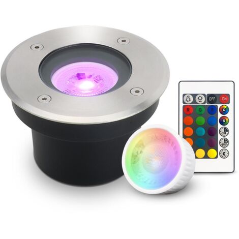 LED Bodeneinbaustrahler FLACH rund Edelstahl 230V IP67 - Leuchtmittel: 5W RGB+CCT DIMMBAR 60° - Anzahl: 1x