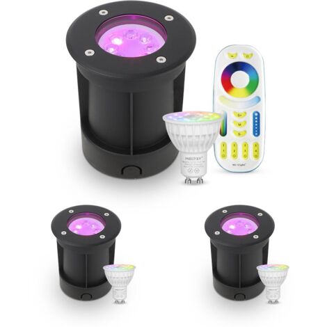 LED Bodeneinbaustrahler Schwarz rund 230V IP67 - Leuchtmittel: GU10 RGB+CCT DIMMBAR inkl. Fernbedienung - Anzahl: 3x (1/5)