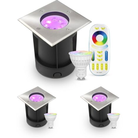 LED Bodeneinbaustrahler eckig Edelstahl 230V IP67 - Leuchtmittel: GU10 RGB+CCT DIMMBAR inkl. Fernbedienung - Anzahl: 3x (1/5)