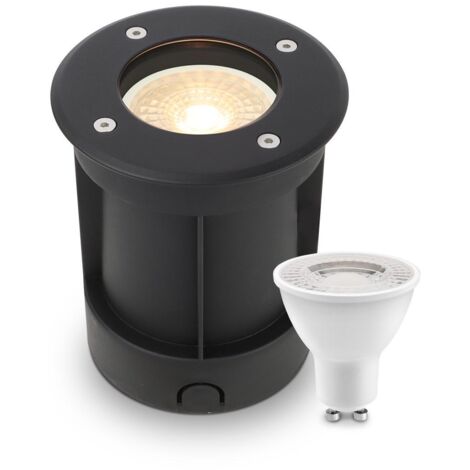 LED Bodeneinbaustrahler Schwarz rund 230V IP67 - Leuchtmittel: GU10 4W 2700K - Anzahl: 1x (1/5)