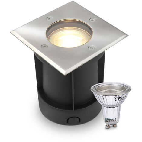 LED Bodeneinbaustrahler eckig Edelstahl 230V IP67 - Leuchtmittel: GU10 5W 2700K DIMMBAR - Anzahl: 1x (1/5)