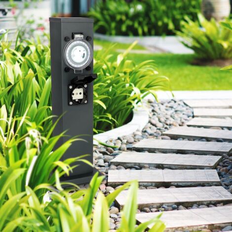 Garten Steckdosensäule für außen - Farbe: Anthrazit - Ausführung: 3 Steckdosen mit Zeitschaltuhr/Timer