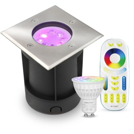 LED Bodeneinbaustrahler eckig Edelstahl 230V IP67 - Leuchtmittel: GU10 RGB+CCT DIMMBAR inkl. Fernbedienung - Anzahl: 1x
