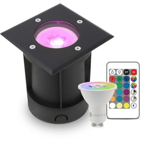 LED Bodeneinbaustrahler Schwarz eckig 230V IP67 - Leuchtmittel: GU10 5W RGB+CCT inkl. IR Fernbedienung - Anzahl: 1x (1/5)