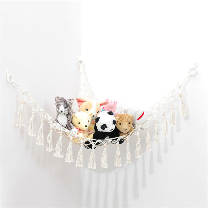 Lot De 2 Hamacs Rangement Peluches – Filet Coin Suspendu Macramé, Jouets Enfants, Boho Déco Chambre