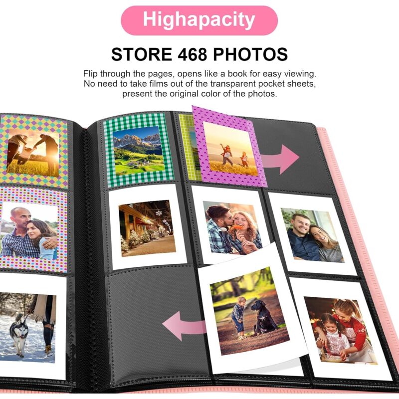 Album Photo Pour Photos Instax Mini - 256 Pochettes - Couverture Rigide Marron - Compatible Fujifilm, Polaroid, Kodak