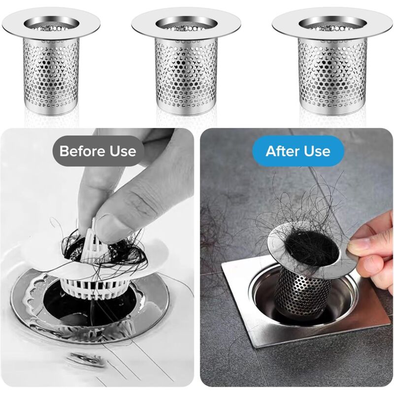 5 × 5 Cm Attrape Cheveux Douche DEANKEJI - Filtre Acier Inoxydable Pour Lavabo, Baignoire, Cuisine (Argent)