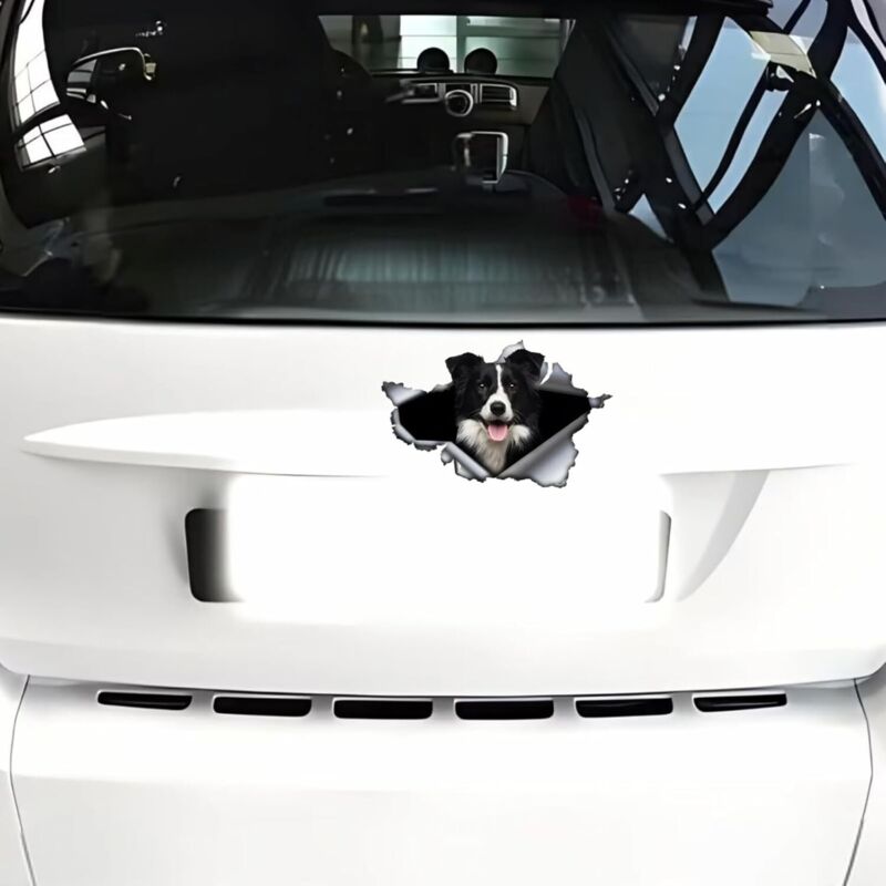 4 Autocollants Chien 3D Voiture - Stickers Fenêtre Réalistes ISpchen 30x30cm