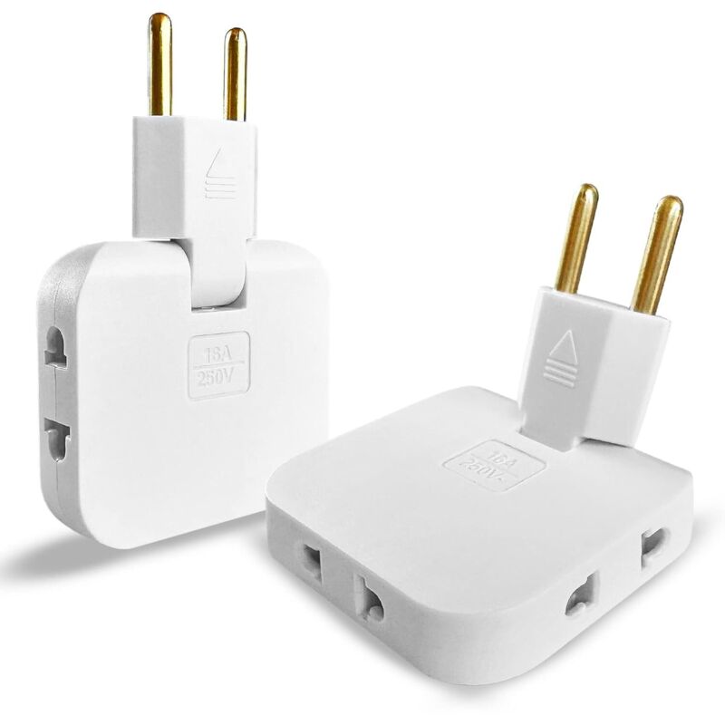 Adaptateur Mural 3 Prises Ultra-plat - Prise Rotative 180°, Fiche Plate 2 Broches, Pour Espaces Exigus, Sécurité 850°C