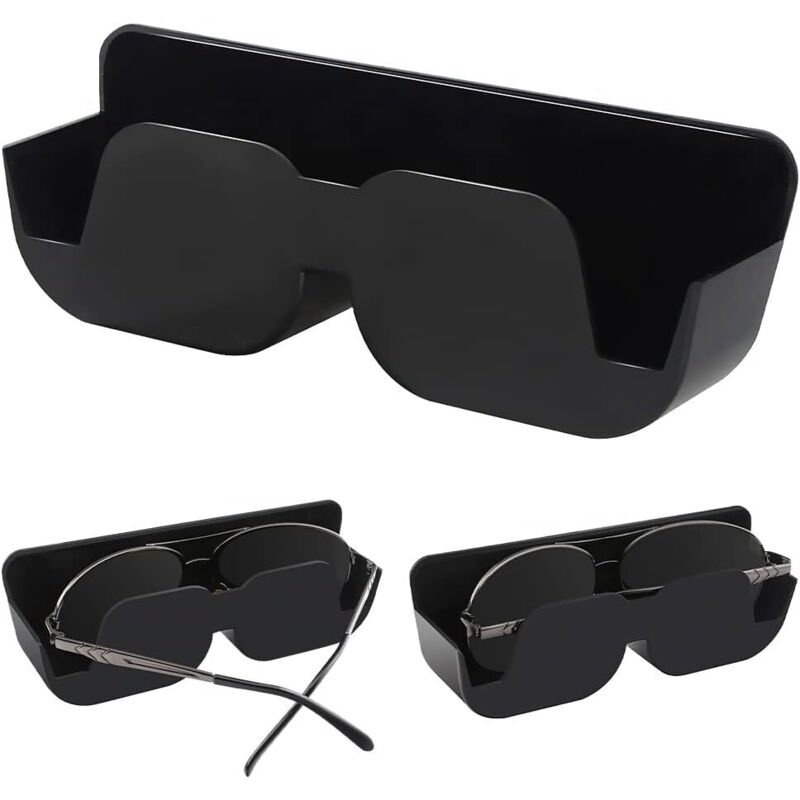 Lot De 2 Supports Lunettes De Soleil Pour Voiture - Magnétiques - Clip Visière - PU Cuir Noir - 10x4,5 Cm