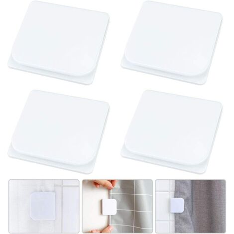 4 Pcs Clips de Rideau de Douche Auto-adhésifs Clips d'arrêt De Bains Salle U Clips Anti-éclaboussures Clips d'arrêt de Rideau Déversement Accessoires pour Rideau de Douche, Blanc,Superma (1/5)