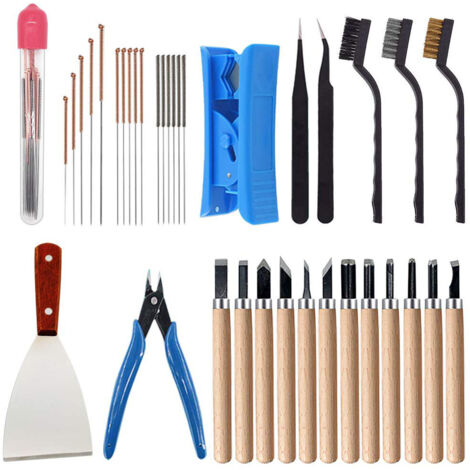35 Pièces Kit D'accessoires D'imprimante 3D, 7 Taille Nettoyage Aiguilles, Pince à épiler, Pinces, Grattoir, Nettoyer les Couteaux pour Retrait, Cettoyage, Finition du Modèle D'impression 3D (1/6)