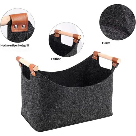 Sac En Feutre RAIKOU 50x34x27 Cm – Pour Bûches, Jouets, Courses, Pique-nique, Anthracite/noir