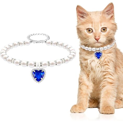 CCYKXA Collier de Chat En Perles,Collier de Chiot En Strass Mignon Colliers Pour Petits Chats Collier Pour Animaux de Compagnie Avec Accessoires Scintillants Pour Chaton Petits Chiens bleu (1/5)