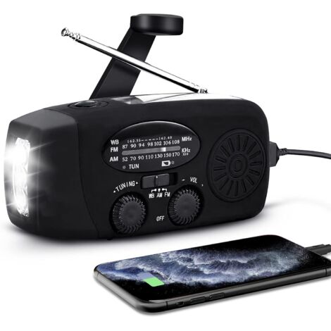 Radio météo portable NOAA avec alerte, manivelle d'urgence, batterie