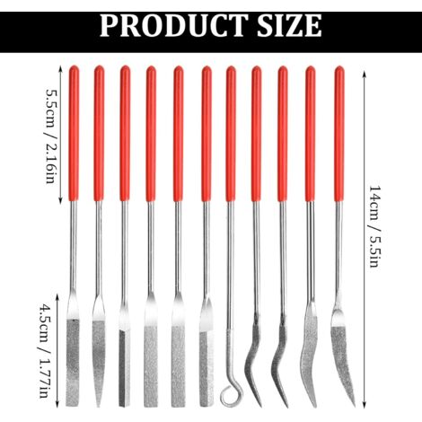 Lot De 10 Limes Diamantées Aiguilles - Formes Variées (ronde, Carrée, Plate...) - Longueur 14 Cm - Pour Métal, Bois, Plastique, Bijoux