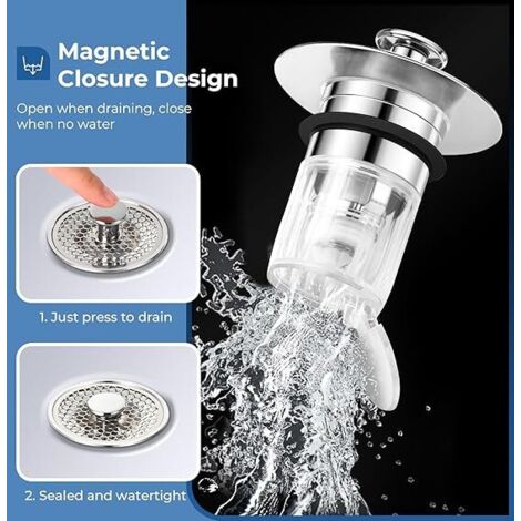 Bonde De Lavabo Pop-Up Universelle Avec Plaque Filtre Anti-Cheveux - Bouchon Évier 34-37mm En Acier Inoxydable