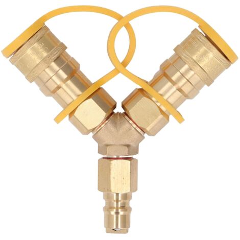 CCYKXA Répartiteur de gaz en Y de 3/8 pouces adaptateur de connexion/déconnexion rapide au gaz naturel simultanément pour deux unités NG et GPL grils réchauds de camping foyers de cour (1/4)