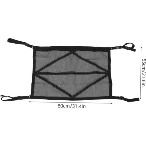 Filet De Rangement Toit Voiture 80x54 Cm – Grand Sac Mesh Avec Fermeture Éclair Double – Organisateur Plafond Auto Noir Polyester