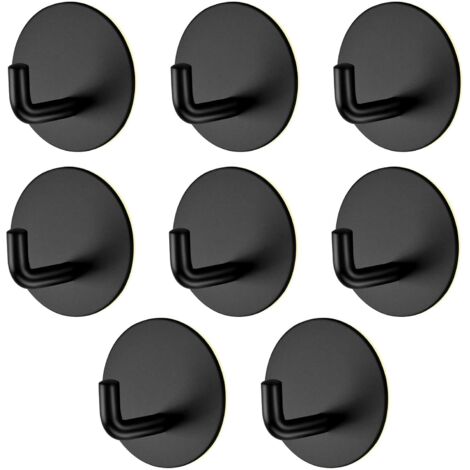 8 Pièces Crochet Adhésif, Noir Crochet Mural Salle de Bains, Accroche Torchon Cuisine, Porte Serviette Auto-Adhesif En Acier Inox pour la Cuisine, le Salon et le Bureau, Pas Besoin de Poinçonner (1/6)