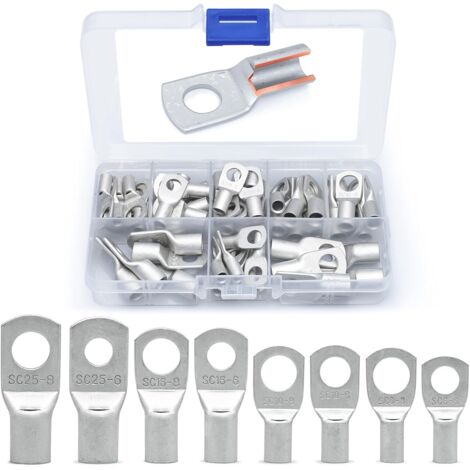 Ccykxa – Lot de 60 cosses électriques rondes à œillet en cuivre étamé – Extrémités non isolées – Sertissage ou soudure – 6-25 mm²