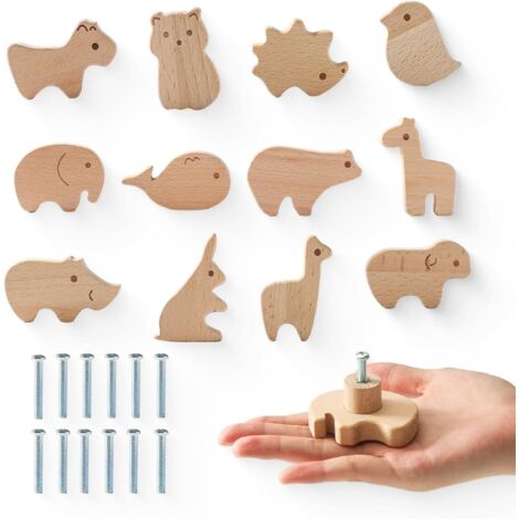 CCYKXA Lot de 12 boutons d'armoire en bois pour chambre d'enfant