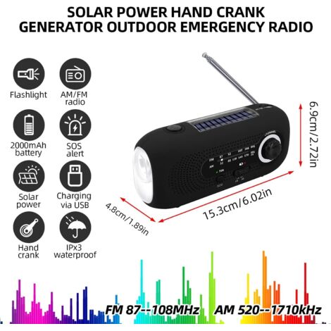 Journy Radio Solaire Dynamo Avec Alarme SOS - Étanche IPX3, Lampe Torche, Batterie 2000mAh (Bleu)