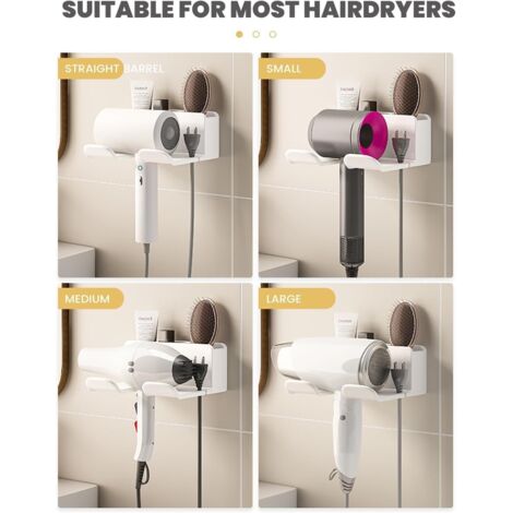 Saijer Support Sèche-Cheveux Mural Gris - Porte Sèche-Cheveux Avec Rangement Et Range-Câbles