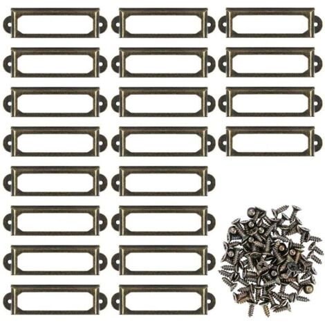 CCYKXA 20 Pcs Porte-étiquettes en Métal 60x17mm pour Bureau Bibliothèque Étagères Cadre Étiquette de Nom Vintage avec Vis (1/5)