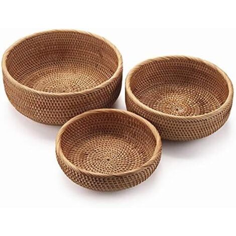 Ccykxa – Panier de rangement rond en rotin naturel – Corbeille de fruits tressée – Dimensions 19x3cm – Design rustique pour cuisine et salle à manger (1/3)