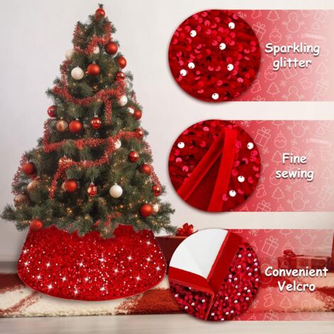 Jupe De Sapin De Noël Rouge - Tapis Rond Velours 130 Cm - Pour Base De Sapin, Décoration Fêtes (intérieur/extérieur)