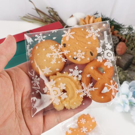 Sac Biscuit Noel Sac Gateau: 100Pcs Sachets Biscuits Noël Aachet Noel Sachet Alimentaire pour Biscuits Aachet Plastique Transparent Noel pour Biscuits Collations Lors de Fêtes (C