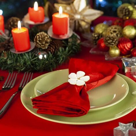 Lot De 6 Ronds De Serviettes Nœud Papillon Rouge En Velours - Porte-Serviettes Élégants Pour Table De Fête, Noël Et Anniversaire