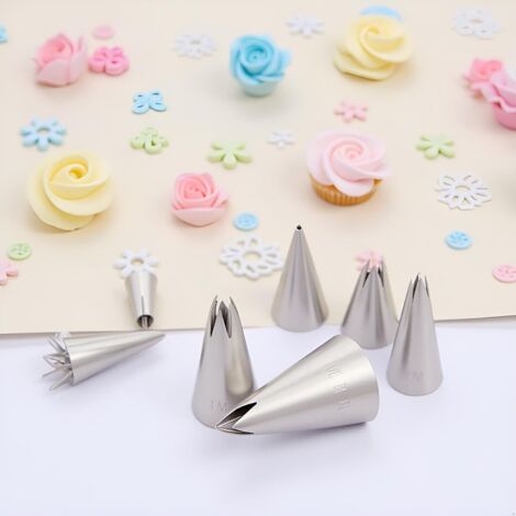 Lot de 5 douilles rondes en acier inoxydable pour décoration de pâtisserie, fondant, gâteau, cookies