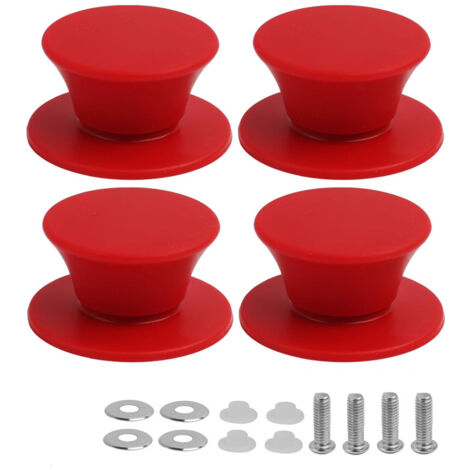 CCYKXA Lot de 4 Poignées de Couvercle Casserole en Silicone Boutons de Rechange Universels Résistants à la Chaleur Sans BPA Avec vis et Joints en Acier Inoxydable (Rouge)
