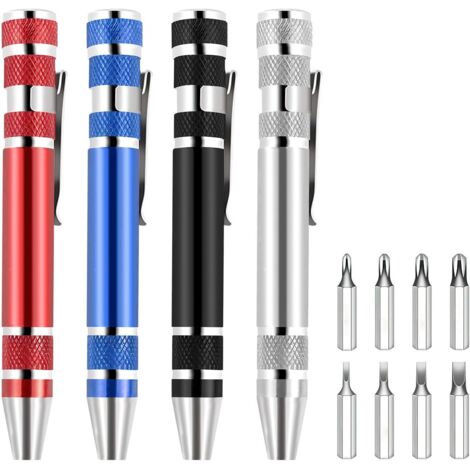 CCYKXA Lot de 4 mini tournevis 8 en 1 - Tournevis de poche - Tournevis magnétique portable - Tournevis cruciforme - Tournevis à tête plate - Pour réparation, installation manuelle (1/5)