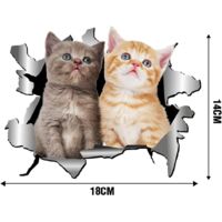 Pack De 3 Autocollants Voiture Chat 3D - Stickers Mignons Pour Voiture, Mur, Frigo - Déco Personnalisée Facile à Appliquer