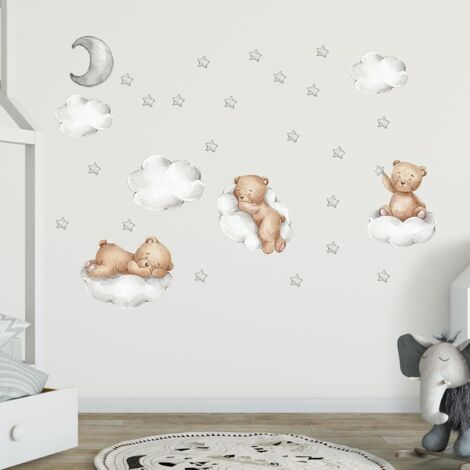 CCYKXA Animal Wall Stickers Bear Clouds Moon and Stars Wall Decal ...