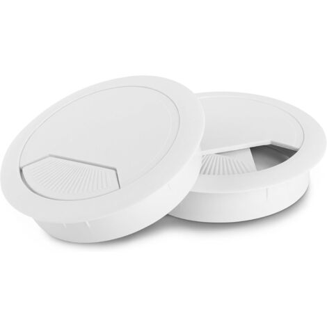 CCYKXA Pack of 2 White Desk Cable Grommets - 60mm Diameter - Solid Plastic Table - Fitted Hole Cover with Stable Cable Grommet