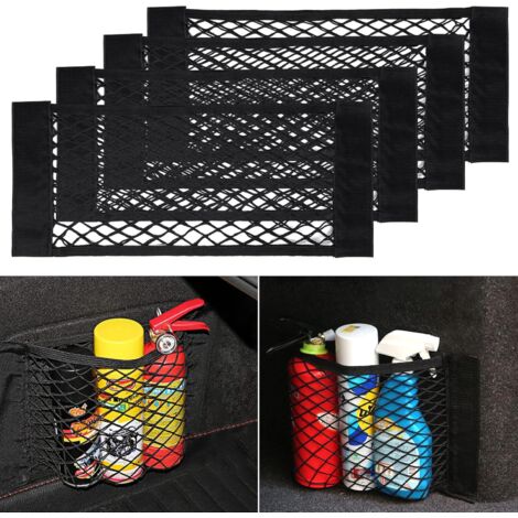 CCYKXA Car Trunk Storage Net, [4 PCS 45x25cm] Car Trunk Organizer Pocket Bag, Car Storage Net Bag with Elastic Magic Sticker for Car Luggage Bag (1/5)