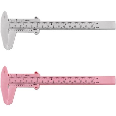 CCYKXA 2 Pcs Double Scale Plastic Vernier Caliper Measuring Tools Student Ruler Mini Measuring Ruler (White, Pink) (1/5)