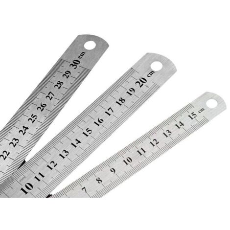 CCYKXA 3 Pcs Ruler 15cm 20cm 30cm Ruler Tool for Students and Office (Stainless Steel Ruler), Silver (1/5)
