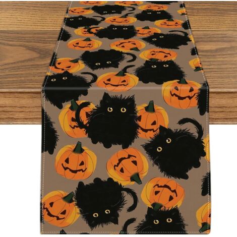 Whimsical Cat Halloween Table Runner for Spooky Celebrations