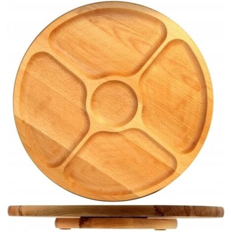 CCYKXA 20cm Rotating Tray, Round/Circular Divided Wooden Serving Tray for Snacks (1/4)