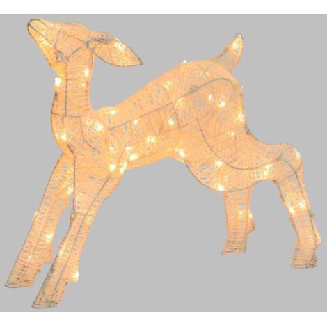 Petit renne 3D H40cm 60 LED blanc chaud timer en métal peint Blanc (1/5)