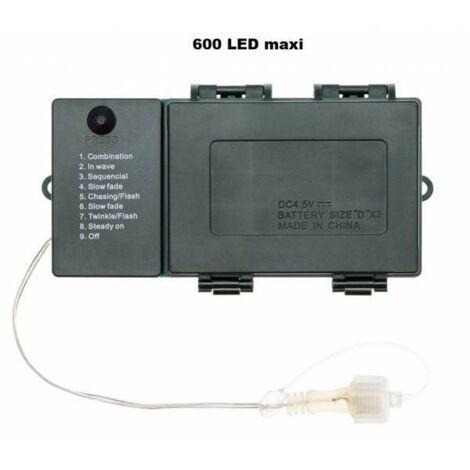 Alimentation porte piles 600 LED Maxi – 8 jeux de lumières IP44 – Contrôleur mémoire – Câble transparent pour extérieur – Lotti (1/5)