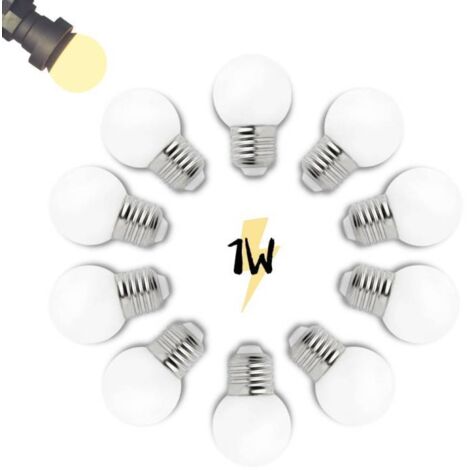 Lot de 10 Ampoules 1W LED blanc chaud Guinguette E27 G45 plastique professionnelle (1/4)